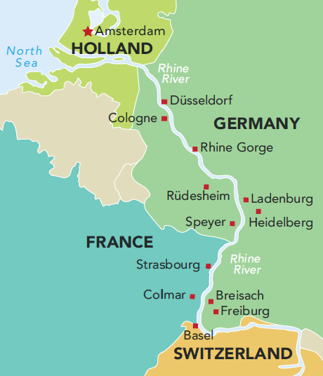 Christmas Markets Along the Rhine Itinerary Map