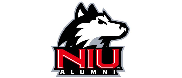 Promotional graphic for Huskie Hour Naperville. Text reads: ‘Huskie Hour Naperville, July 14, 6–8 p.m.’ The NIU Alumni Association logo appears alongside the Noon Whistle Brewing logo with the address 1748 W. Jefferson, Naperville, Illinois, 60540. Background image shows a person holding a drink.