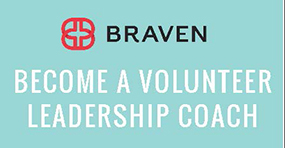 Braven image with text inviting volunteers to be a leadership coach