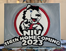 Painting option: 2023 NIU Homecoming logo on grey background