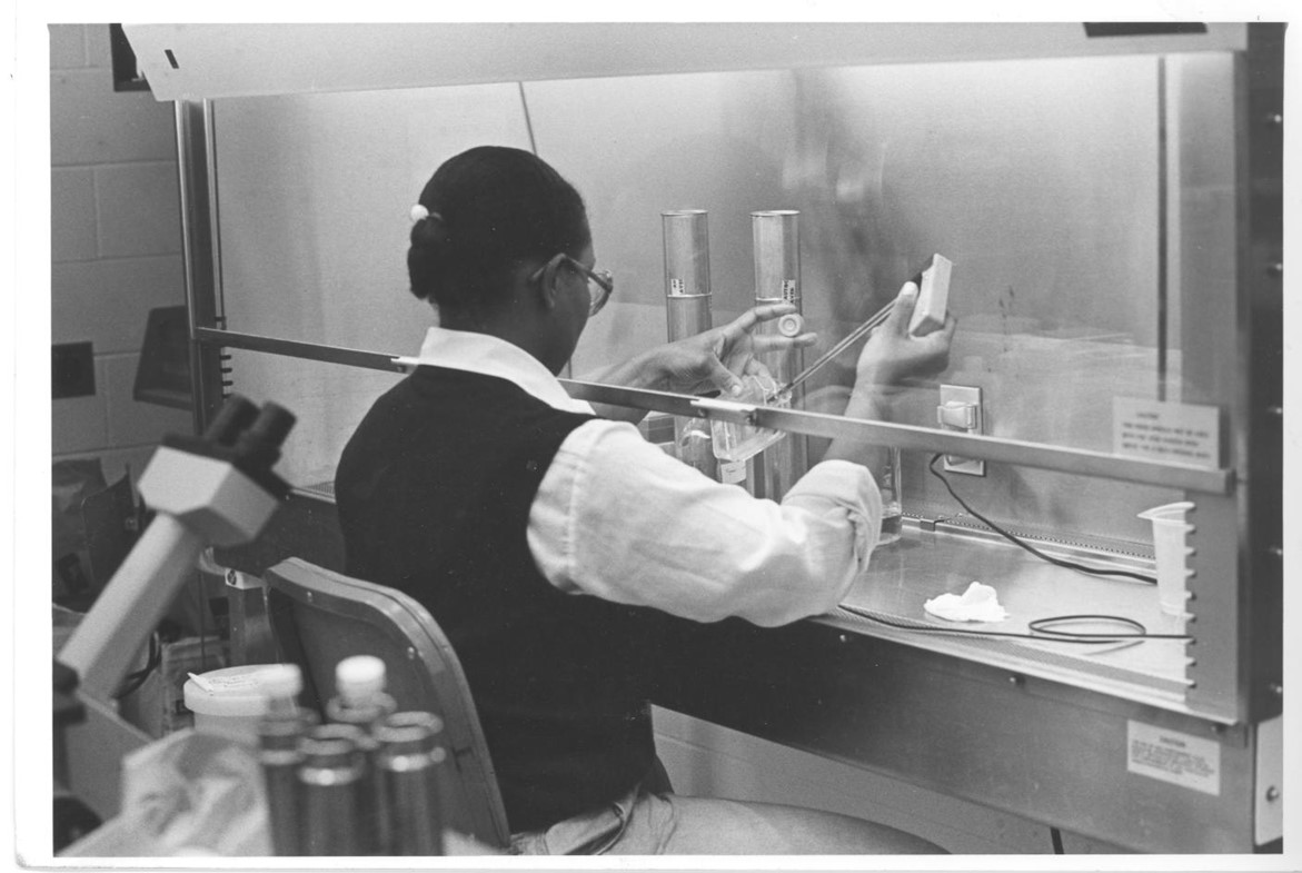 Yvonne Harris working in a laboratory during her days as a student at NIU.